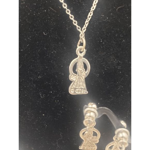 Silver-tone Howling Wolf at Open Moon Necklace and Earrings Set - 16" inches - Picture 2 of 4